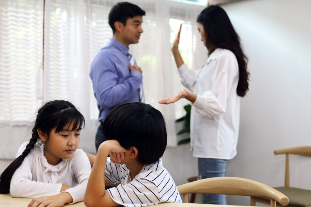 Couple arguing about how to parent their children