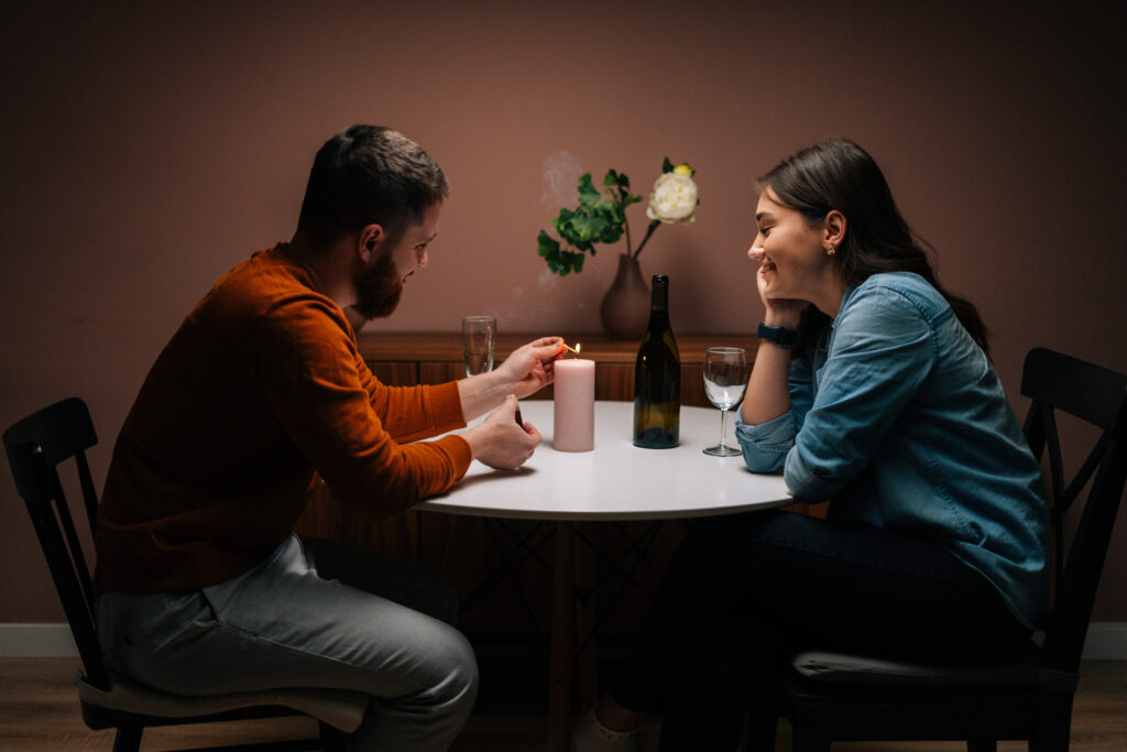 Introvert in a successful relationship having a nice quiet dinner.